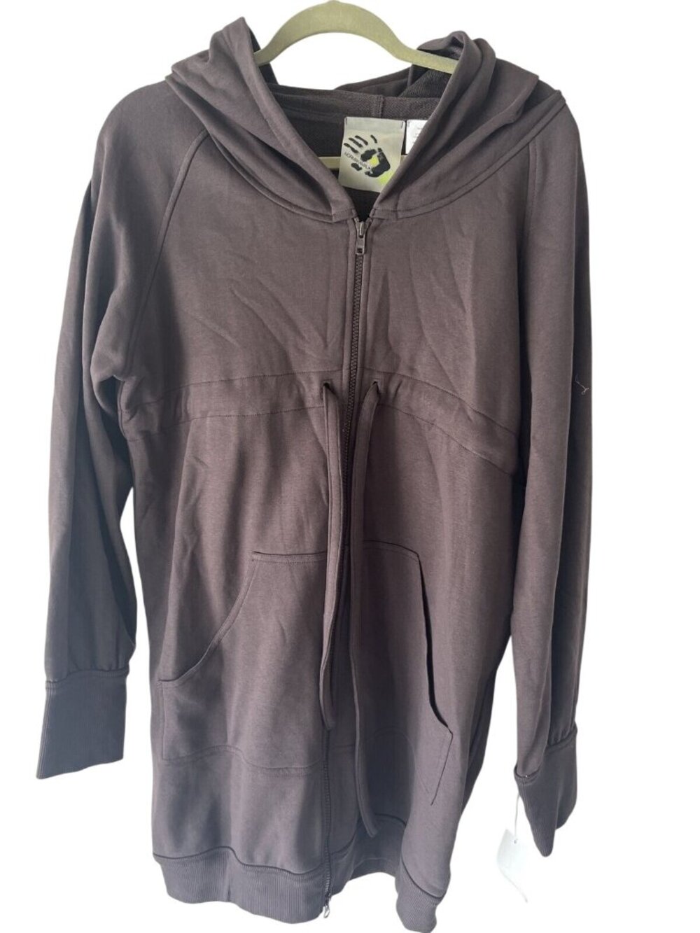 Norma Kamali Chocolate  Hooded Mid Length Jacket Women’s Sz L Drawstring New